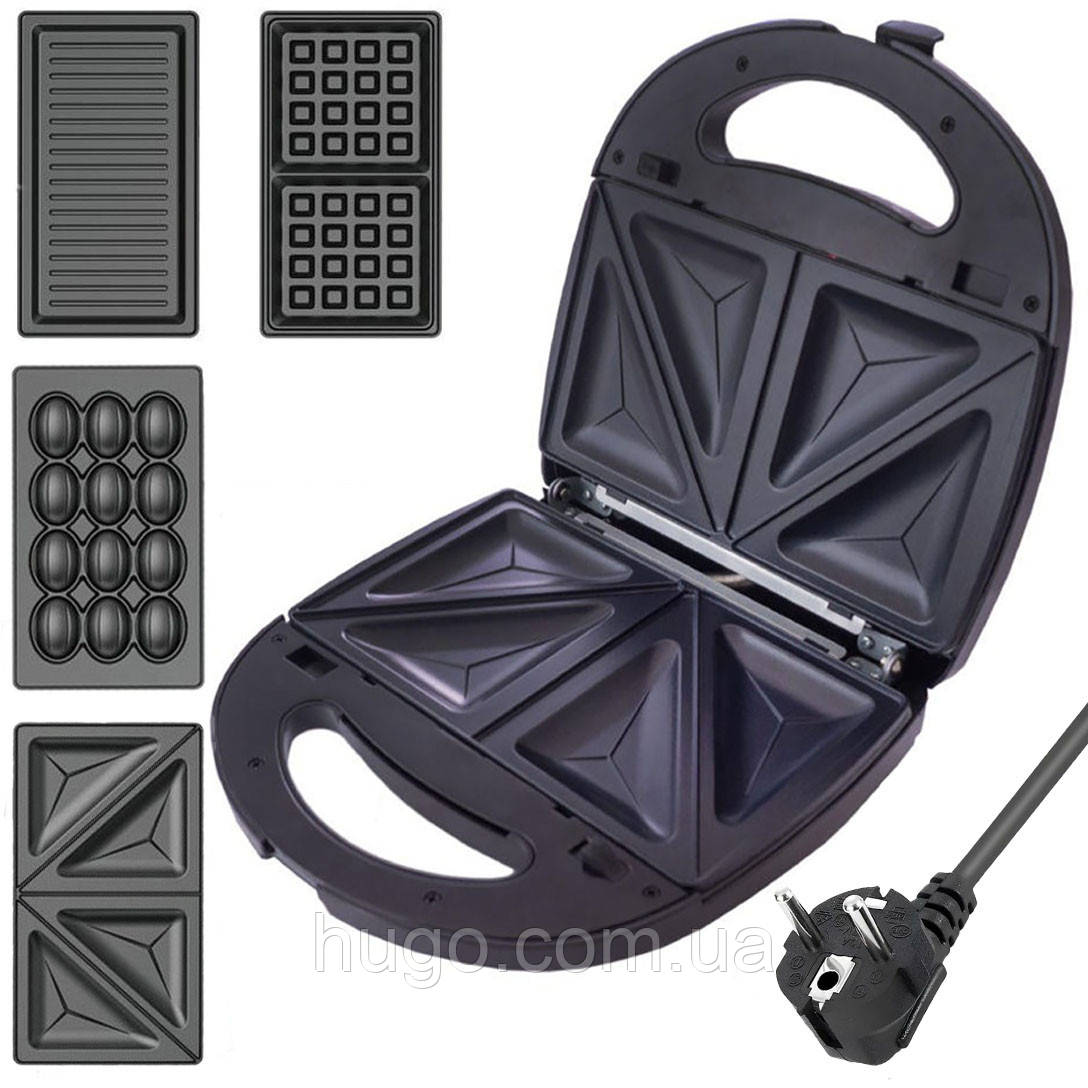 Мультипекар 4в1 Crownberg CB-1076, 800Вт / Вафельниця / Бутербродниця / Електрогриль / Сендвічниця, фото 1