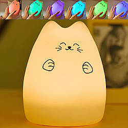 Дитячий силіконовий нічник "Котик" з RGB та USB, 7 режимів / Нічник з акумулятором / Світильник нічник для дітей