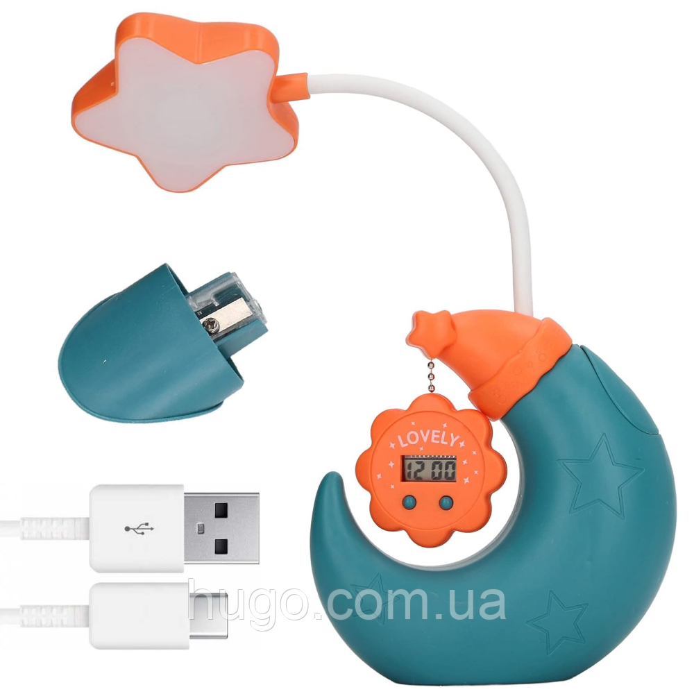 Акумуляторна настільна лампа-органайзер з годинником та USB, BY2110A / Дитяча лампа нічник на гнучкій ніжці
