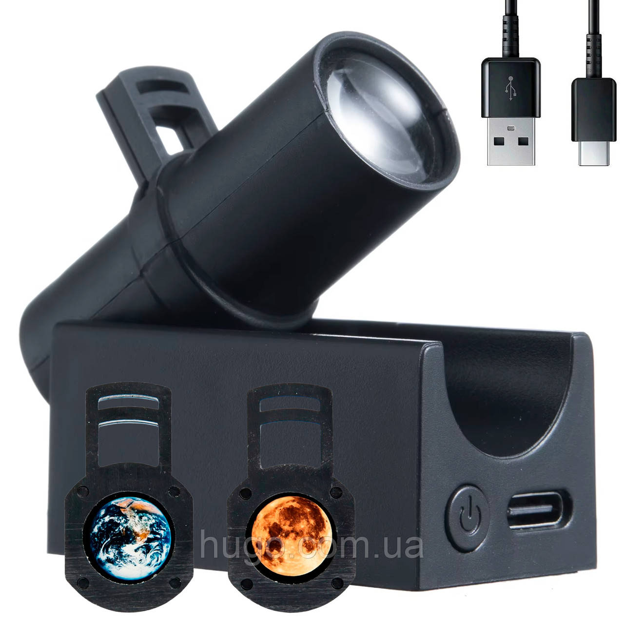 Ночник-проектор "Місячна казка" з USB та 2 слайдами / Проекційний нічник Місяць / Міні проектор