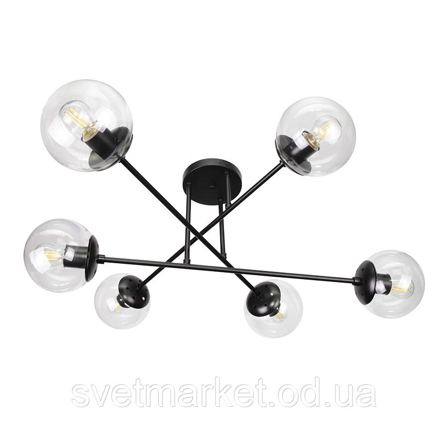 Сучасна стельова люстра 7529804-6 BK+CL, фото 1