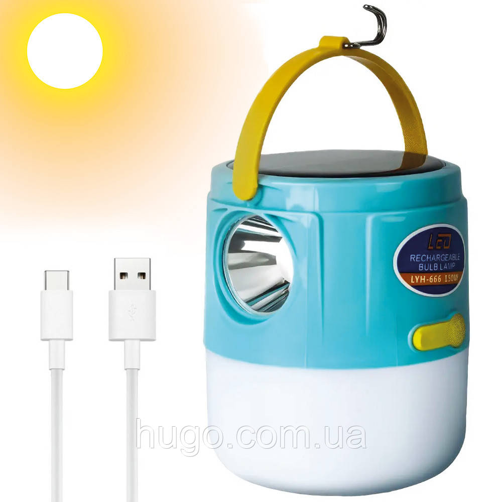 Сонячний ліхтар з акумулятором та USB, LD-666 / Світлодіодна LED лампа для кемпінгу