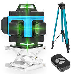 Лазерний нівелір 4D 16 ліній з триногою, пультом та кейсом / Лазерний нівелір / Лінійний нівелір