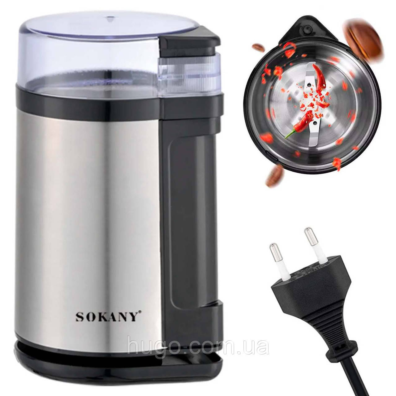 Електрична кавомолка Sokany SM-3001S – 180 Вт, 75 г / Кавомолка для кави та спецій, фото 1