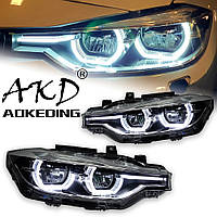 Модернізовані світлодіодні фари AKD з лінзами та Angel Eyes для BMW F30/F35 3 серії (2012–2019), 318i/320i/325i, DRL