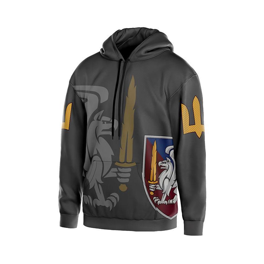 Худі чоловіче з принтом «81-ша окрема аеромобільна бригада. Грифон Сили» сірий