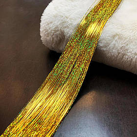 Блискучі нитки 120 см для волосся золотий голографік
