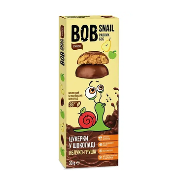 Цукерки Яблуко - Груша у бельгійському молочному шоколаді Bob Snail, 30 г