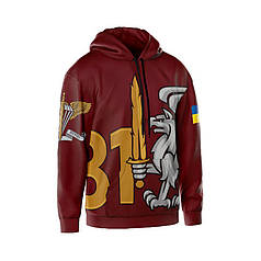 Худі чоловіче з принтом «81-ша окрема аеромобільна бригада. Захист і міць» бордовий