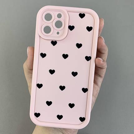 Чохол для Apple iPhone 11 Pro чохол з високими бортами з сердечками на телефон айфон 11 про рожевий q06e, фото 1