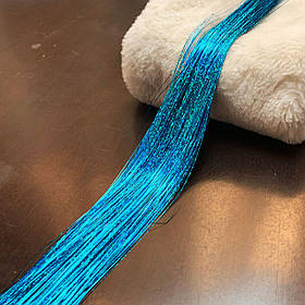 Блискучі нитки 120 см для волосся блакитний голографік