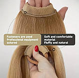Накладний хвіст на гумці якісний і густий 70 см колір попелясто-русявий омбре в блонд, фото 5