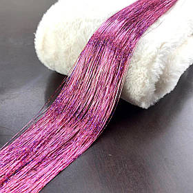 Блискучі нитки 120 см для волосся рожевий голографік