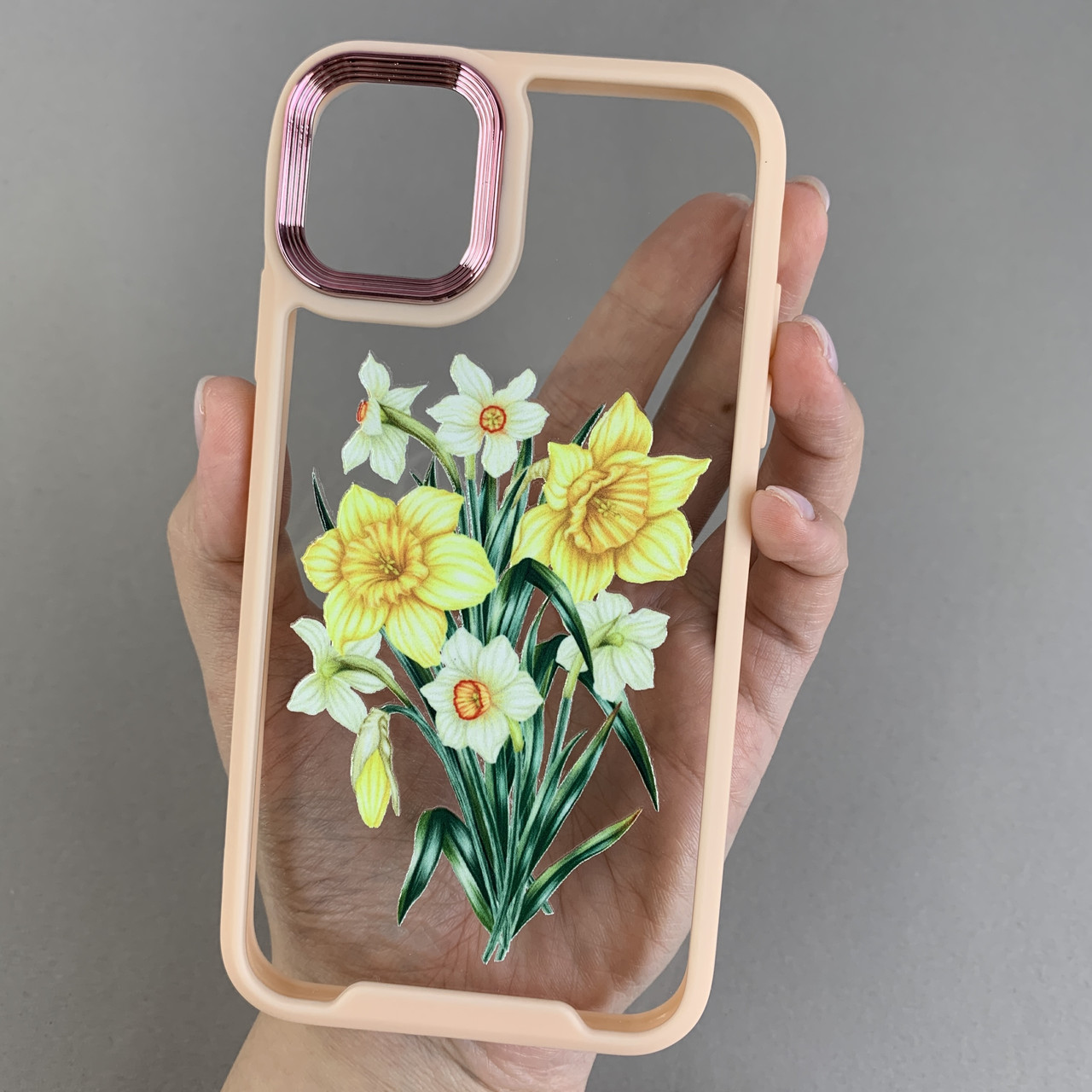 Чохол для Apple iPhone 11 прозорий чохол із принтом нарцисів із бежевою рамкою на телефон айфон 11 q07j