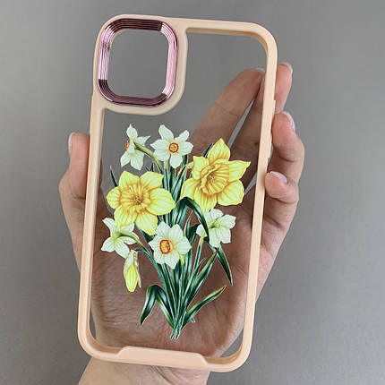 Чохол для Apple iPhone 11 прозорий чохол із принтом нарцисів із бежевою рамкою на телефон айфон 11 q07j, фото 1