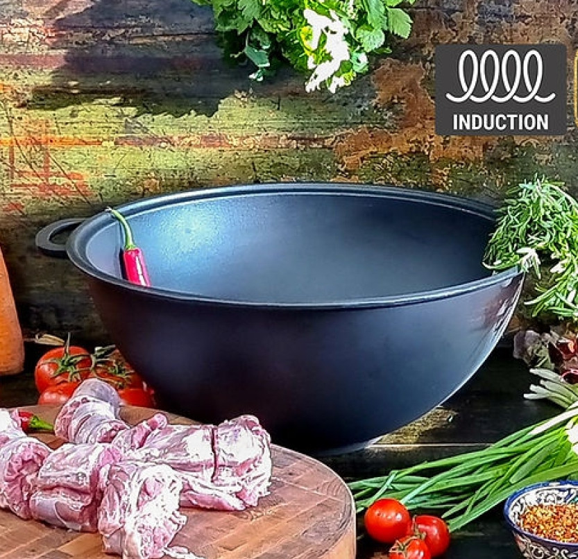 Казан казанок вок узбецький 15 літрів туристичний для вогнища смаження тушкування чавунні чорні якісні казани wok наша майстерня