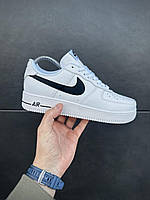 Кросівки Nike Air Force, р 36-41 (білі з чорним, шкіра ЛІЦЕНЗІЯ)