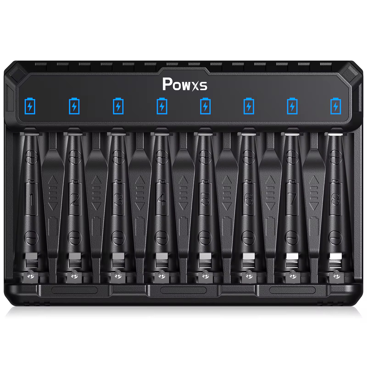 Універсальний зарядний пристрій POWXS для акумуляторів AA/AAA Ni-MH, Ni-Cd та Li-ion на 8 слотів