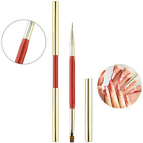 Двосторонній пензлик №14 (квадратний для гелю 7мм. + тонкий для розпису 6мм.) для манікюру з ковпачком