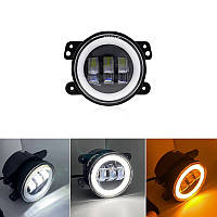 Фара LED протитуманна Jeep, Toyota та інші 4 дюйми 30W 1шт (з ангельськими очками)