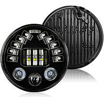 Фара LED ВАЗ 2101, 2121, ГАЗ, УАЗ, іномарки, мото 7 дюймів 60W 180х180х65мм з поворотниками та ДХО 1шт