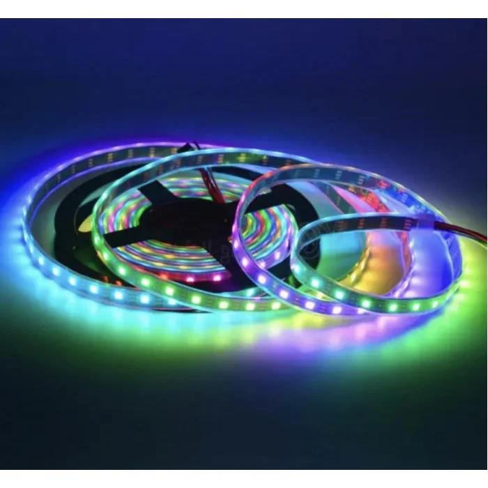 Адресна світлодіодна стрічка в силіконі RGB RW 1LED SMD 5050 5V 60 д.м. IP67 WS2812b PIXEL з чорною підложкою (ціна 1м)