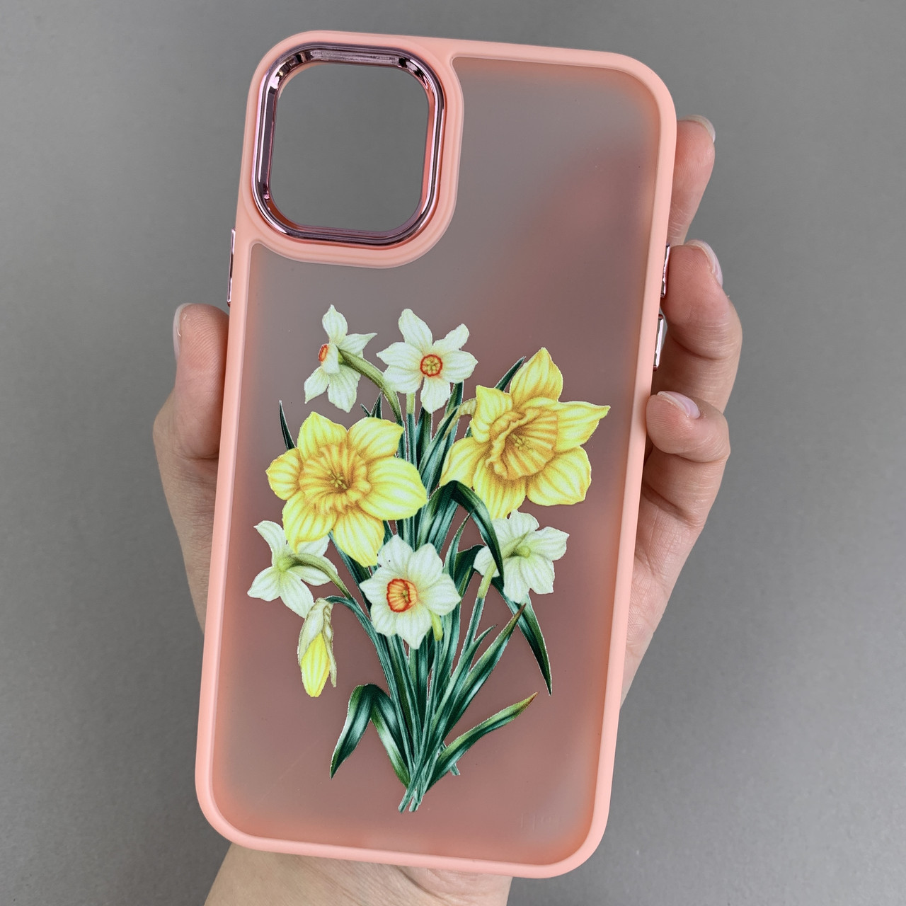 Чохол для iPhone 11 персиковий матовий чохол із принтом нарцисів на телефон айфон 11 q07l
