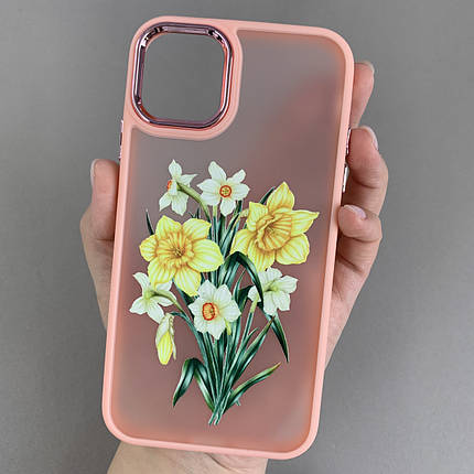 Чохол для iPhone 11 персиковий матовий чохол із принтом нарцисів на телефон айфон 11 q07l, фото 1