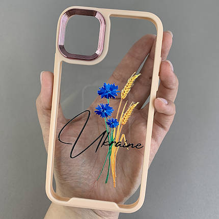 Чохол для iPhone 11 прозорий чохол з написом Ukraine з бежевою рамкою на телефон айфон 11 q07h, фото 1