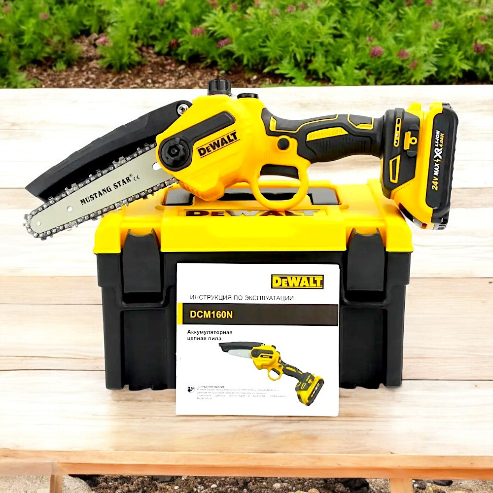 Мініпила з акумулятором DeWalt DCM160N 24V 4AH Ланцюгова мініпила шина 10 см з автоматичним змащенням ланцюга Деволт
