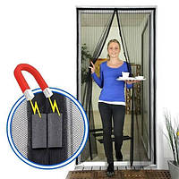 Антимоскітна шторка на двері від комарів 210х100 см, Москітна сітка на магнітах Magic Mesh чорний колір