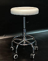 Мобільний стілець-таблетка для майстра без спинки, білий, в салони краси, SPA-салони, масажні центри