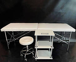 Кушетка косметологічна автомат "Комфорт" біла еко-шкіра, для вій, для бровиста, для шугарингу масажу