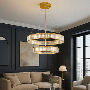 Кришталева підвісна LED люстра 2 кільця в золоті Crystal Crown (918VP115 BRZ)