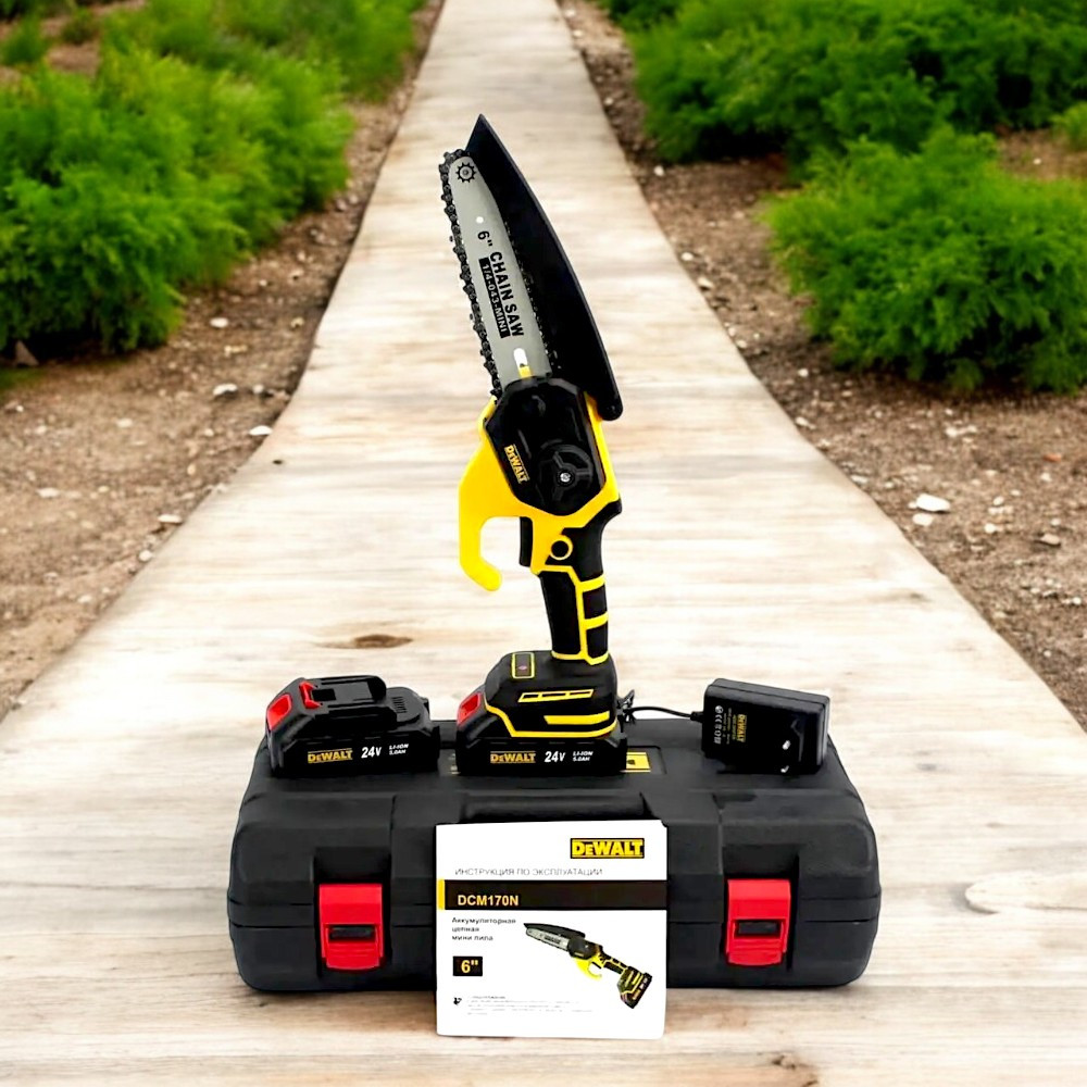 Акумуляторна міні-пила DeWalt DCM170N 24V, 5AH Пила з безключовою натяжкою ланцюга шина 15 см Девольт, фото 1