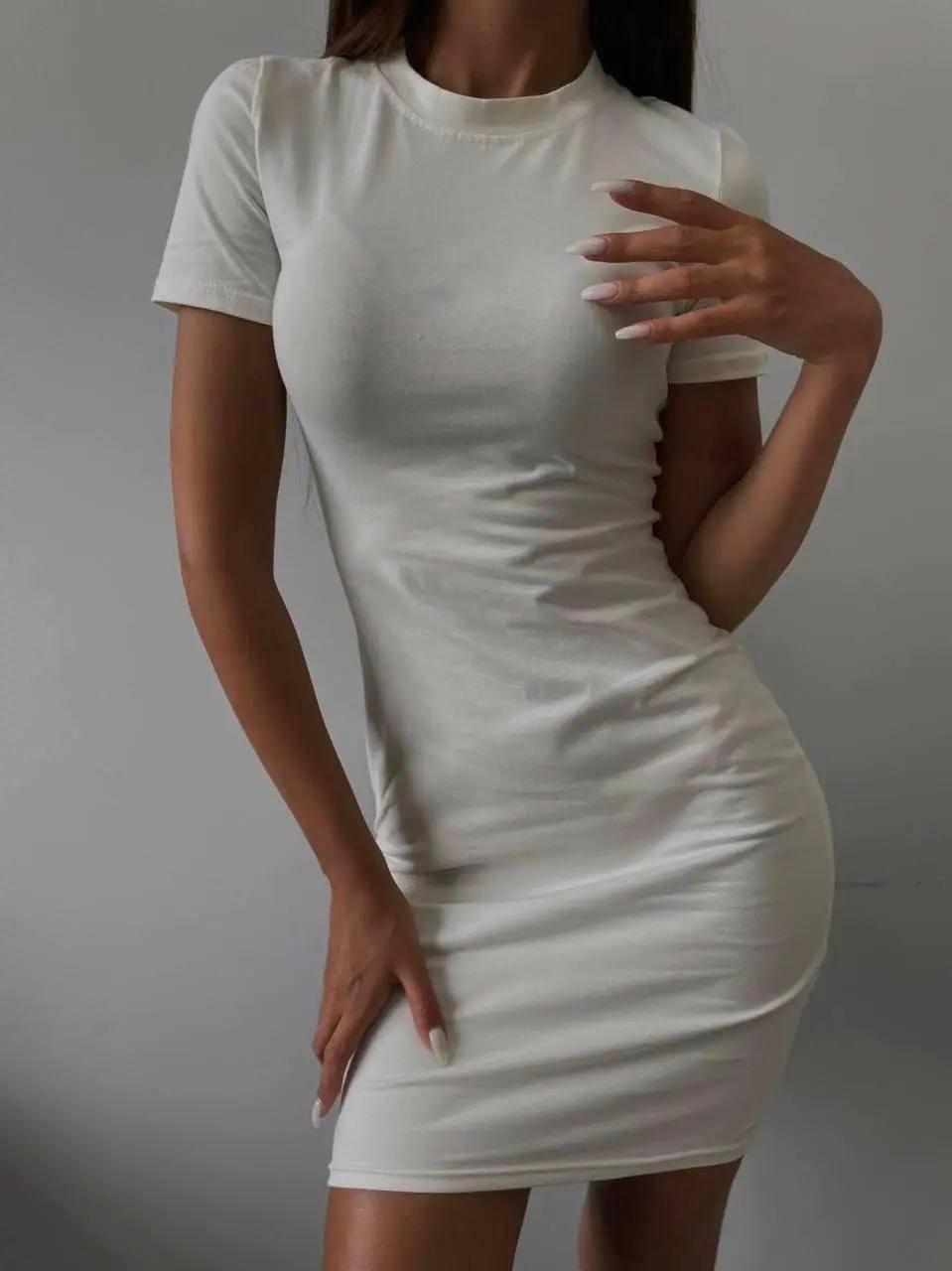 Жіноче спортивне коротке обтисле плаття, туніка з коротким рукавом, білий колір, XXL, фото 1