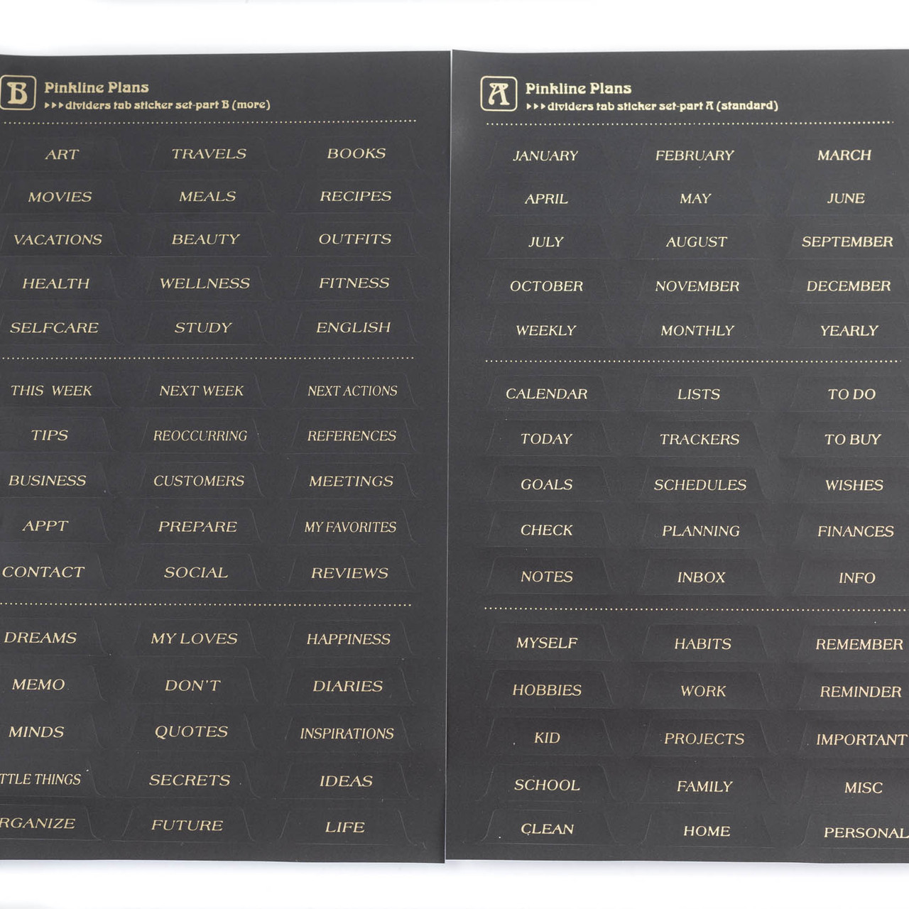 Наклейки Надписи для розділювачів листів 2 листа Золото на чорному фоні NKL126, фото 1