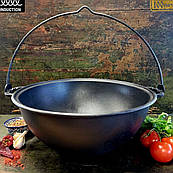 Чавунний узбецький казан казанок вок 15 літрів із дужкою для багаття відкритого вогню товстостінні чорні туристичні похідні казани