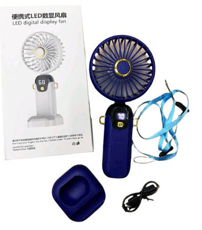 Ручний портативний вентилятор Led Digital Display Fan на акумуляторі з ручкою підставкою міні вентилятор USB, фото 1