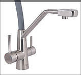 Змішувач для кухні Aria 020F3, Nickel/Grey (k35) з гнучким виливом з підключенням для питної води Lidz, фото 3