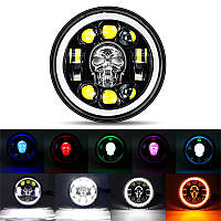 Фара LED ВАЗ 2103, 2106, позашляховики, мото 5.75 дюйма 60W з черепом та ангельськими очима
