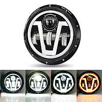 Фара LED ВАЗ 2101, 2121, ГАЗ, УАЗ, іномарки, мото 7 дюймів 60W з V-подібними ДХО та лінзою