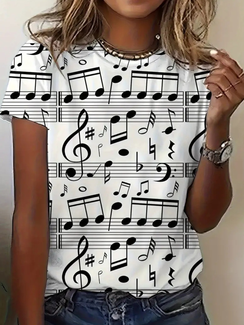 Футболка з нотами жіноча S біло-чорний, фото 1