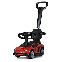 Дитяча каталка-толокар 2 в 1 Lamborghini з батьківською ручкою та світлом фар.