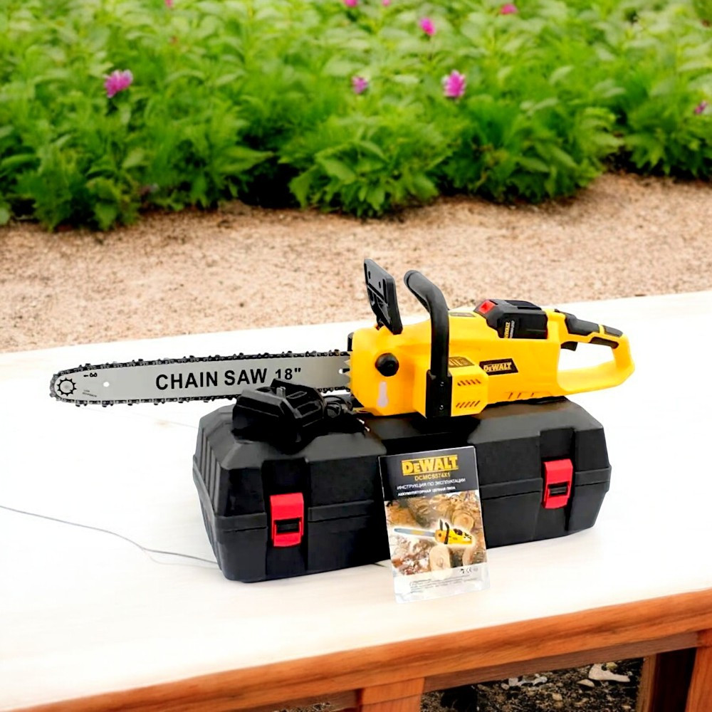 Пила акумуляторна DeWALT DCVCS574X1 36V 6AH Ланцюгова пила з ручним гальмом шина 45 см Пила Деволт з безключовою натяжкою ланцюга, фото 1