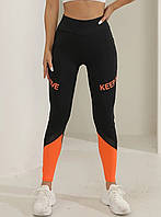Штани для спортзалу з кишенями жіночі S чорно-помаранчевий