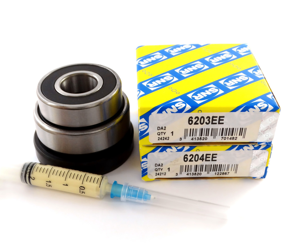 Підшипники для пральної машини Candy (6203-6204, сальник 25*47*8/11,5, мастило 2 мл) SNR