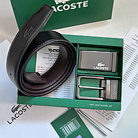 Мужской кожаный двухсторонний ремень и две пряжки LACOSTE брендовый пояс джинсовый с тиснениями прошитый