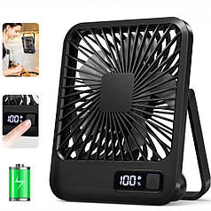 Чорний настільний вентилятор на 5 швидкостей Q3 з акумулятором та підсвічуванням заряду