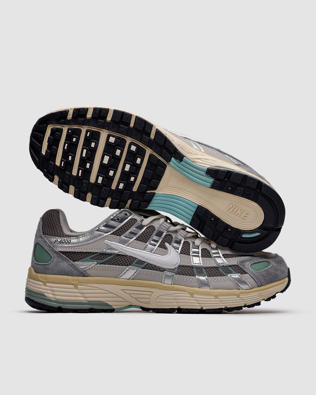 Чоловічі кросівки Nike P-6000 Flat Pewter mint Взуття Найк П-6000 сірі з зеленим шкіра текстиль демісезонні